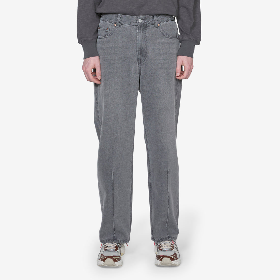 Pin Tuck Loose Fit Denim Pants Washed Grey Pants