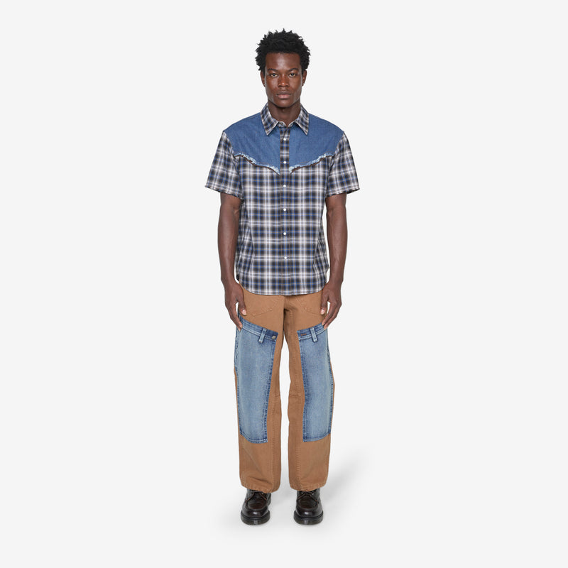 Denim & Check Raw Cut Shirt Blue Shirts