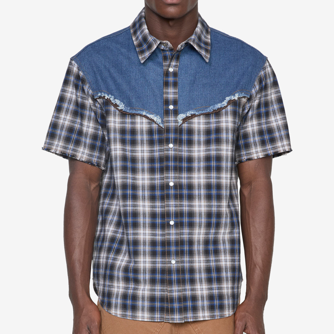 Denim & Check Raw Cut Shirt Blue Shirts