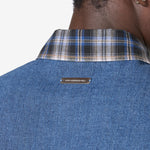 Denim & Check Raw Cut Shirt Blue