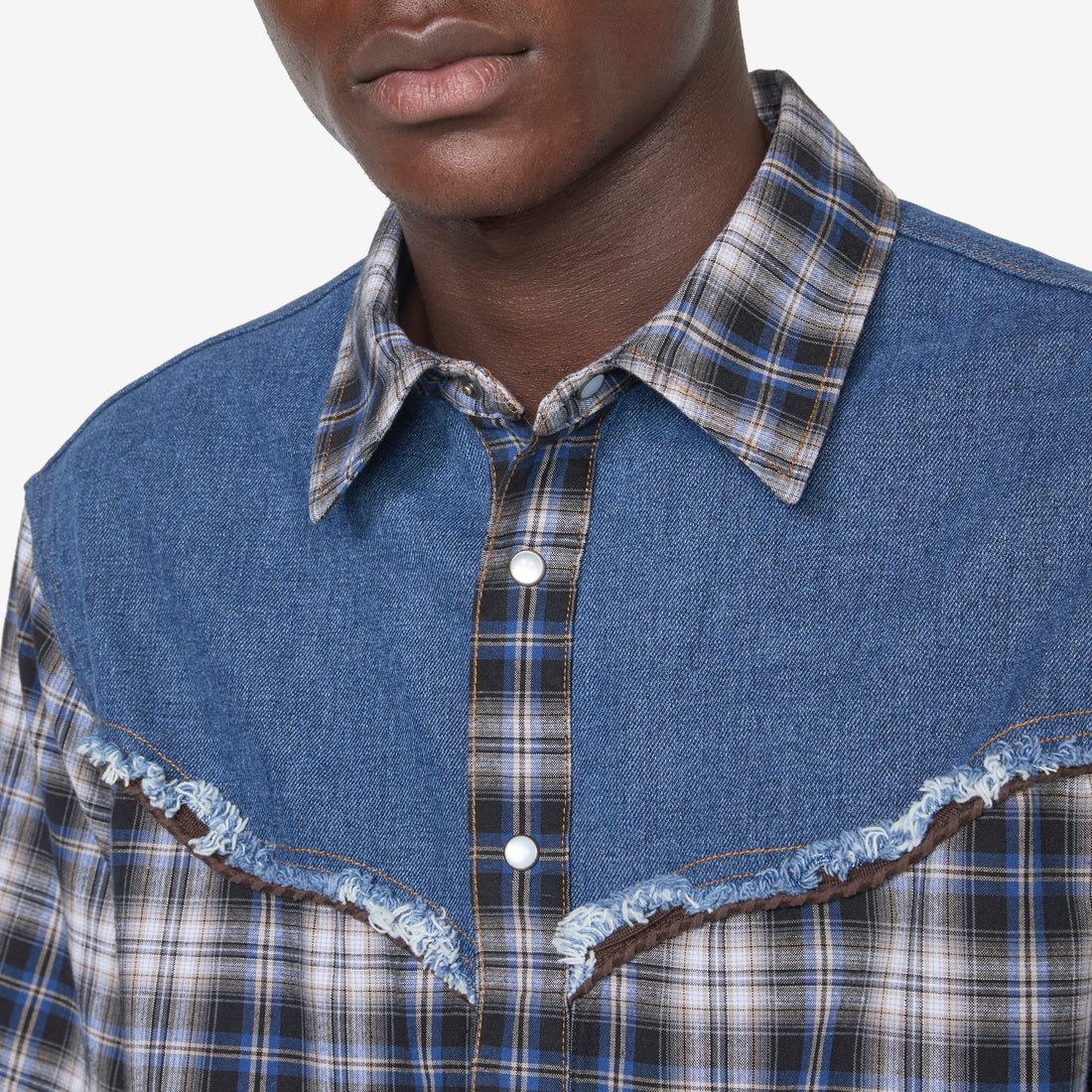 Denim & Check Raw Cut Shirt Blue Shirts