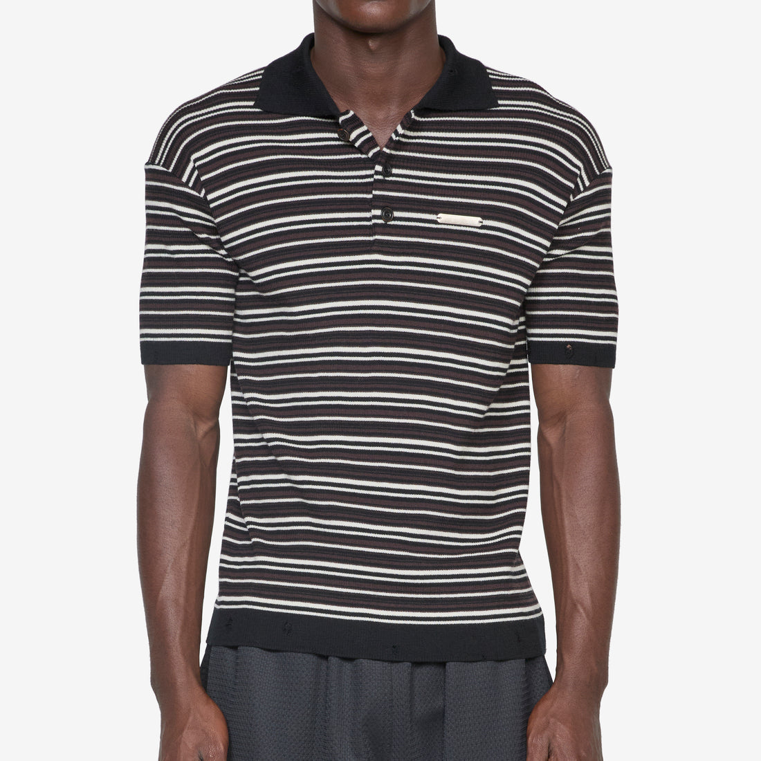 Stripe Polo Sweater Black | Brown Shirts