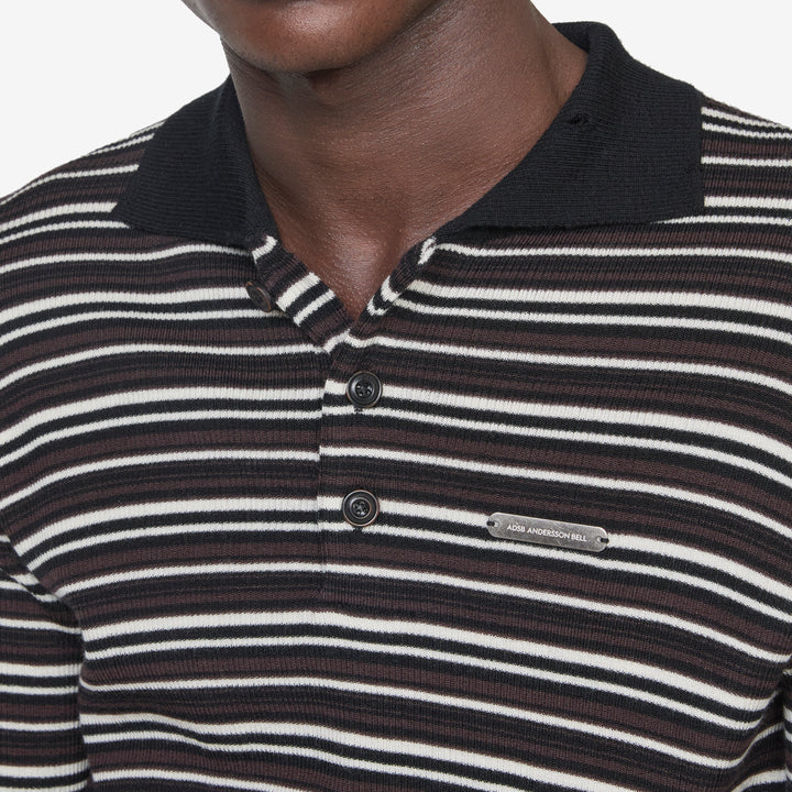 Stripe Polo Sweater Black | Brown