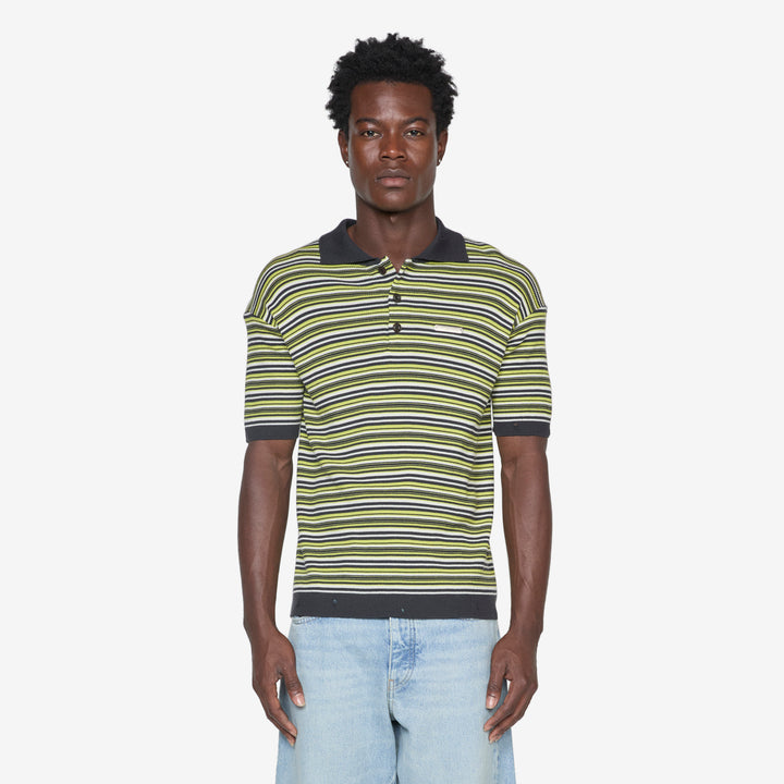 Stripe Polo Sweater Charcoal | Lime Front