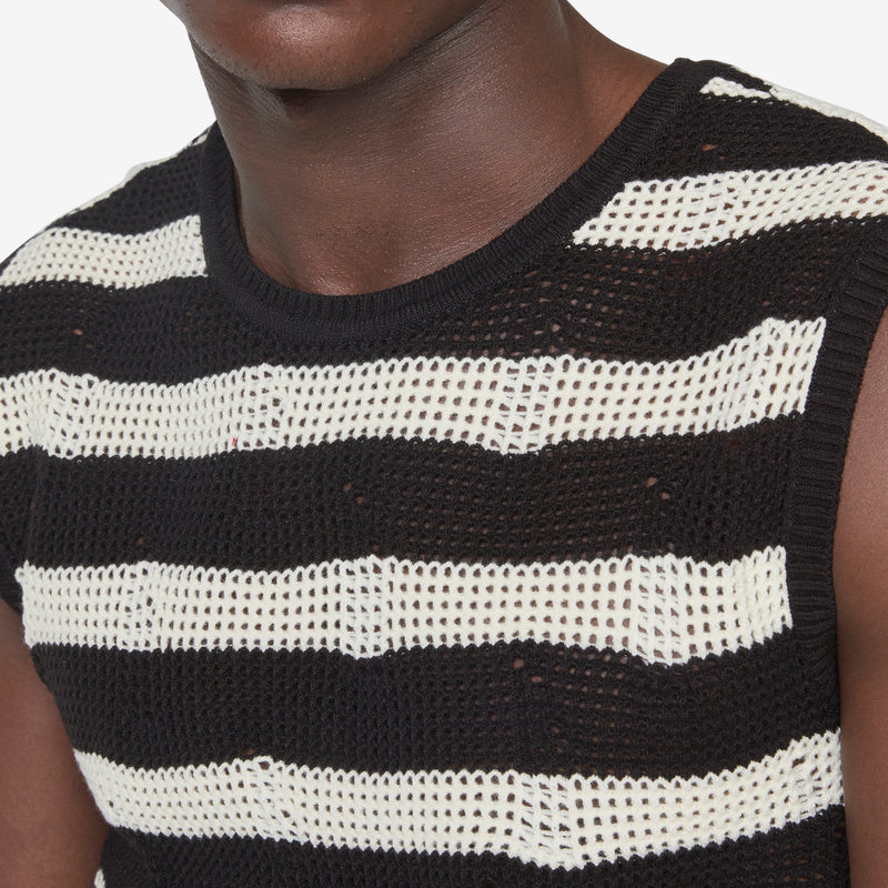 Net Damaged Sleeveless Sweater Black | Ecru Jumpers