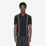 Knit Polo Mesh Stripe Black