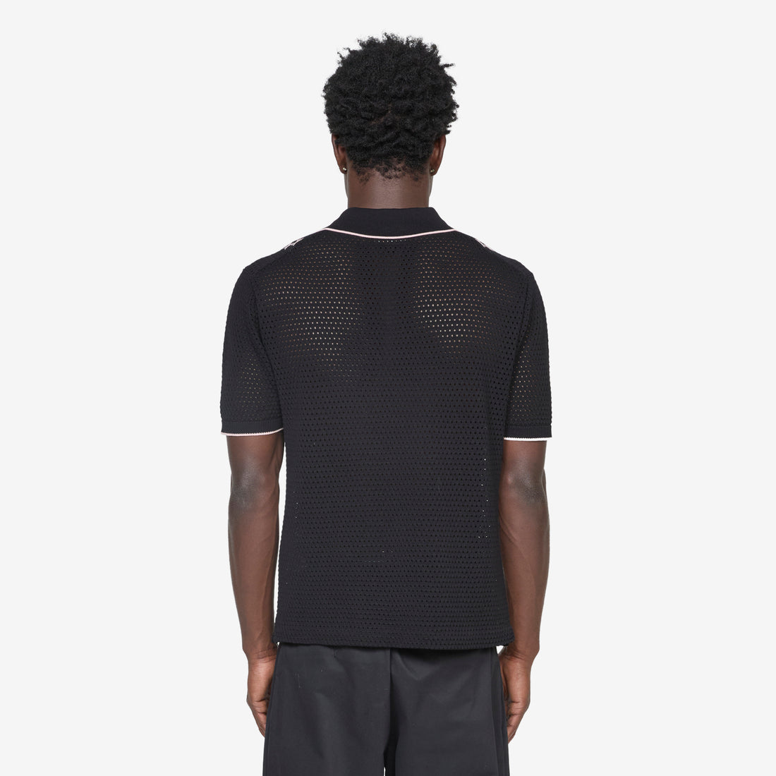 Knit Polo Mesh Stripe Black Shirts