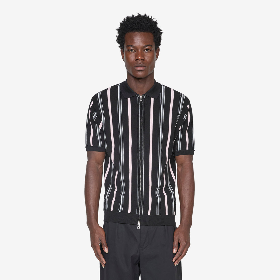 Zip Knit Stripe Black Jumpers