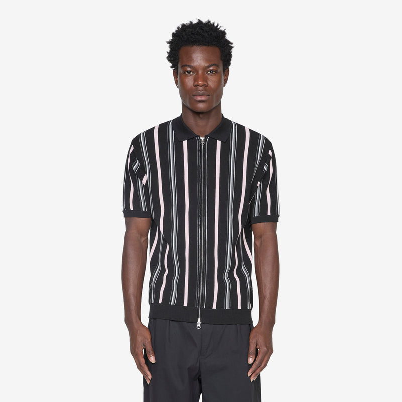 Zip Knit Stripe Black Jumpers