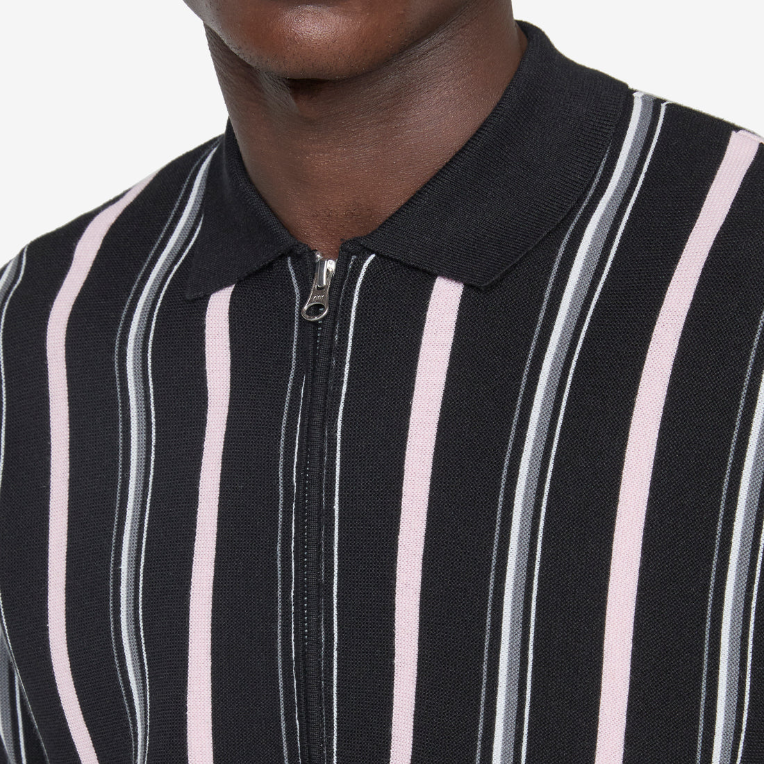 Zip Knit Stripe Black Jumpers