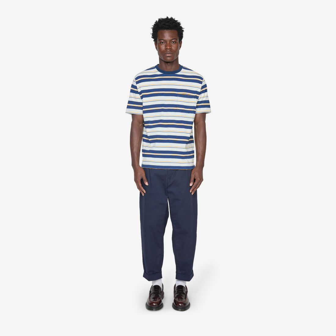 Pocket T-Shirt Stripe Indigo One Wash Tees