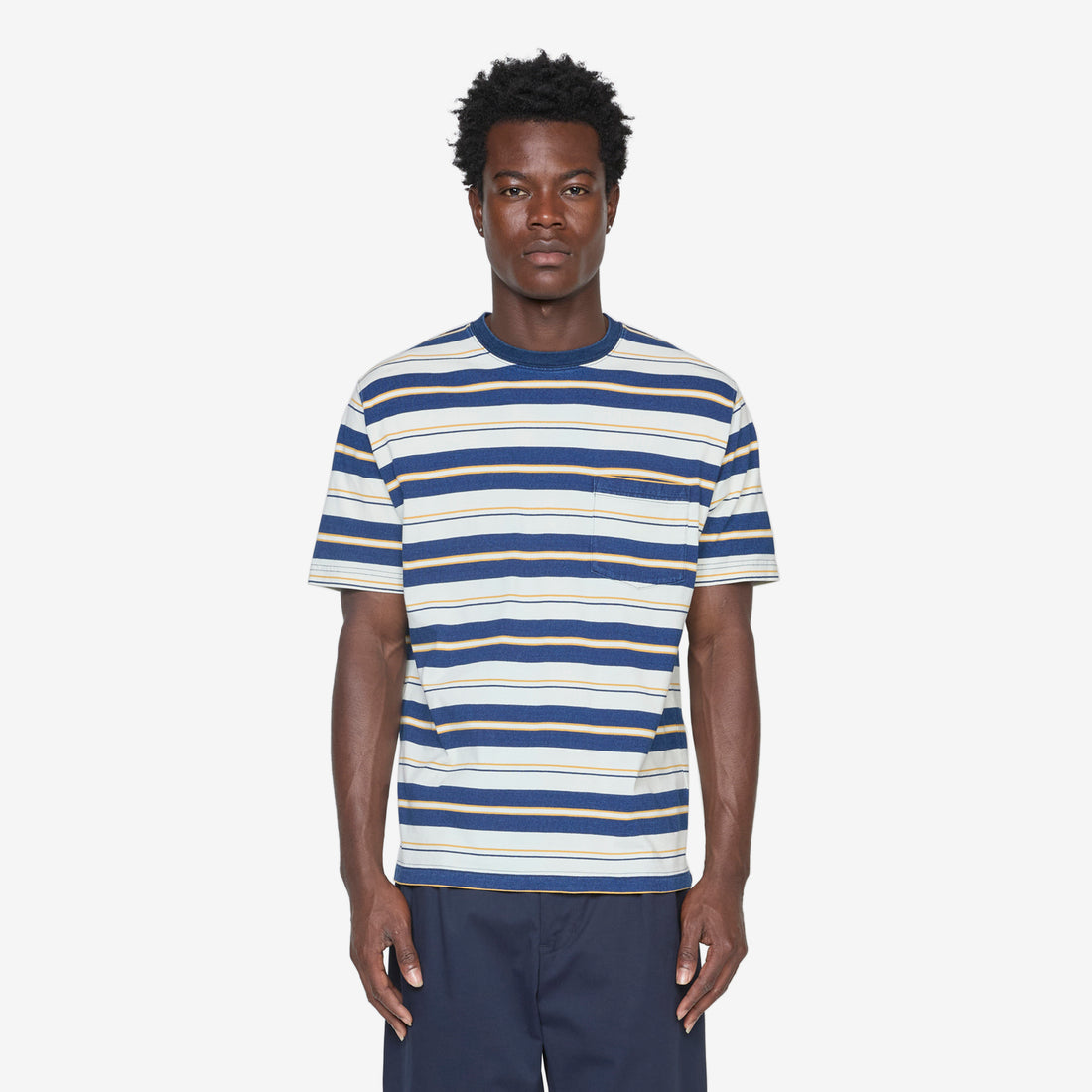 Pocket T-Shirt Stripe Indigo One Wash Tees