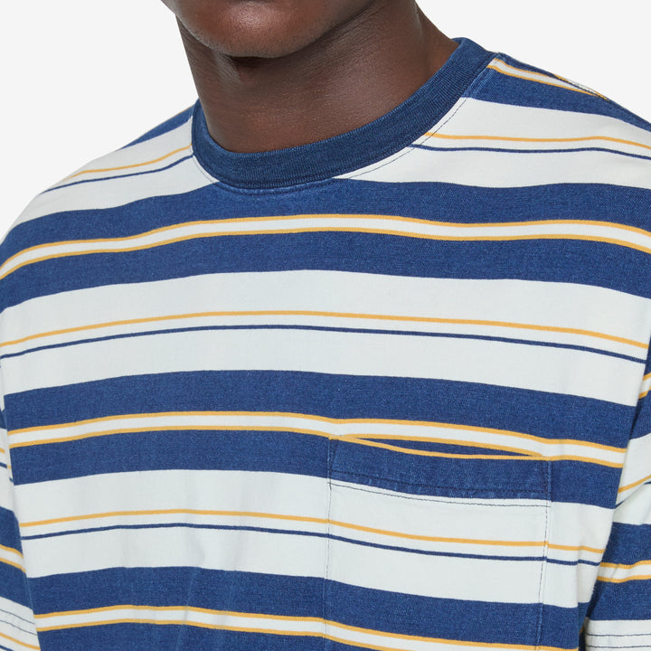 Pocket T-Shirt Stripe Indigo One Wash