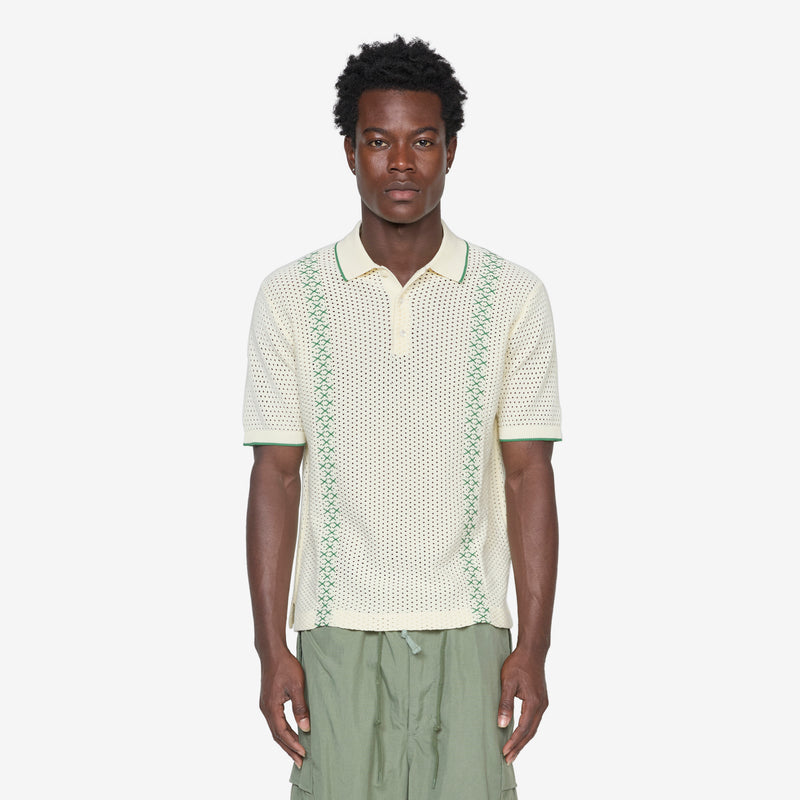 Knit Polo Mesh Stripe Off White Shirts