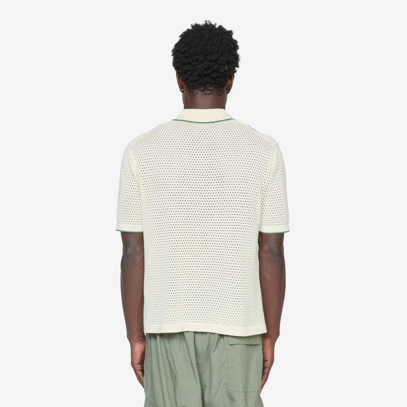 Knit Polo Mesh Stripe Off White Shirts