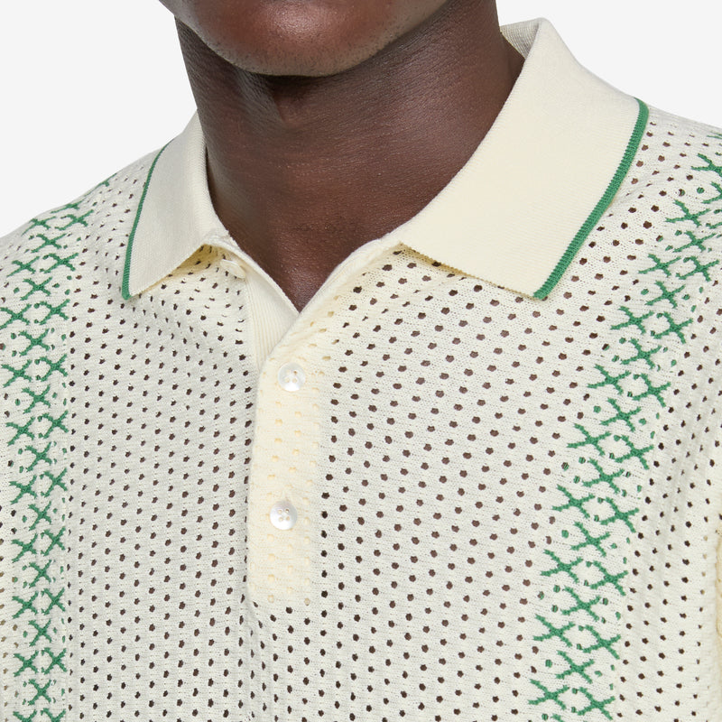 Knit Polo Mesh Stripe Off White Shirts
