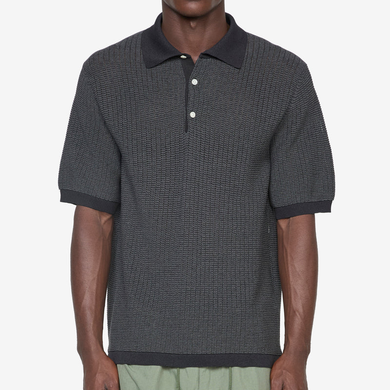 Knit Polo "WASHI" 2 Tone Black Shirts