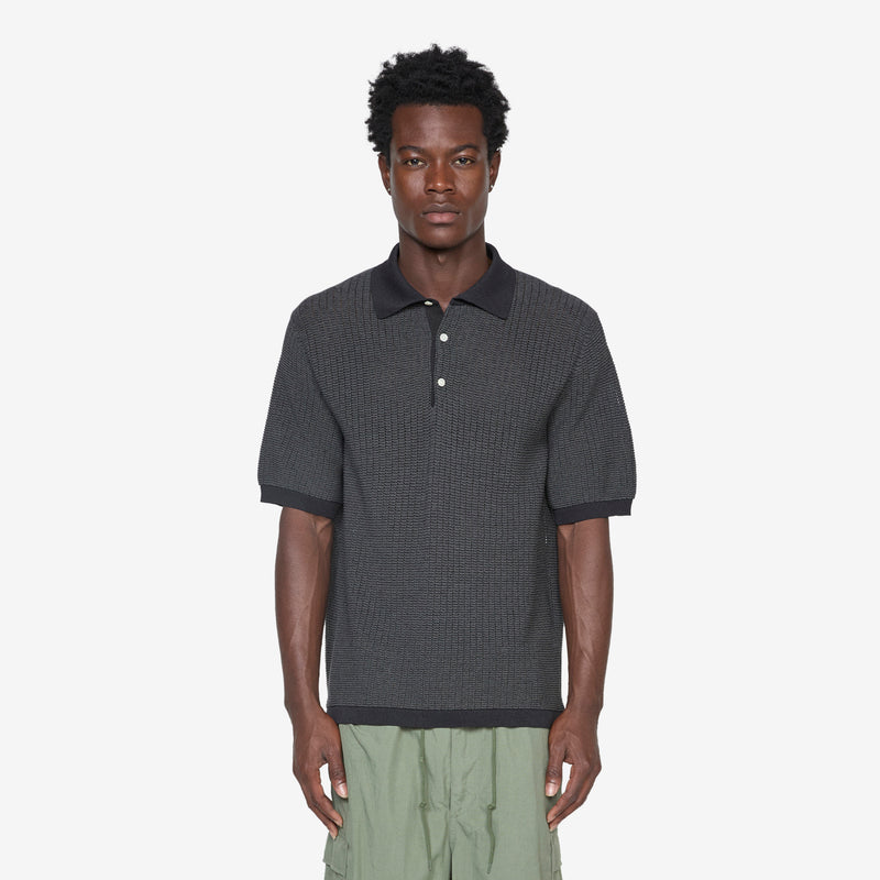 Knit Polo "WASHI" 2 Tone Black Shirts