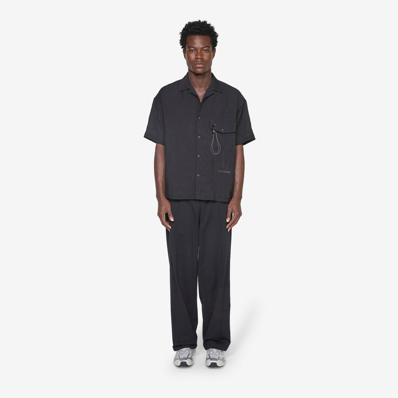 Washer Pleated Open Shortsleeve Shirt Black Shirts
