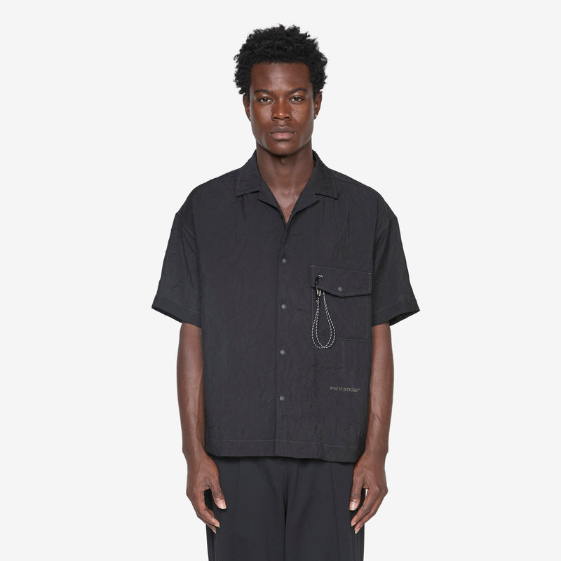 Washer Pleated Open Shortsleeve Shirt Black Shirts
