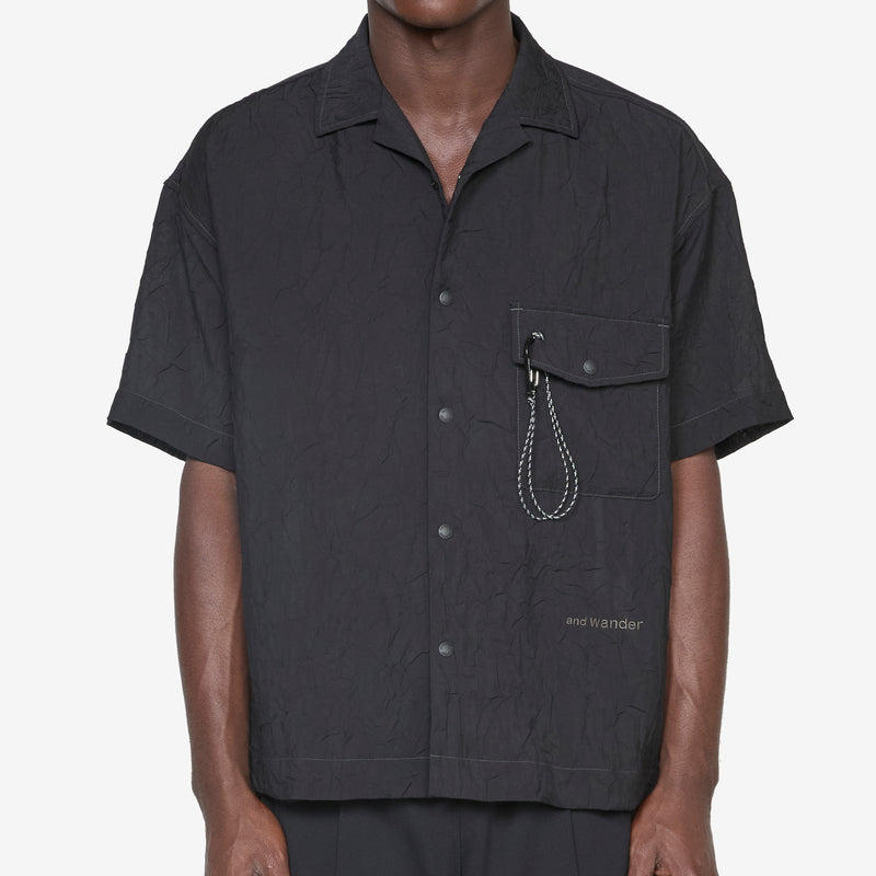 Washer Pleated Open Shortsleeve Shirt Black Shirts