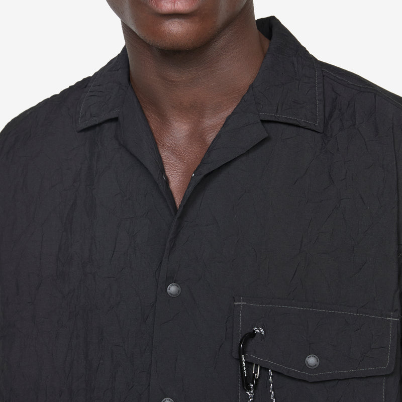 Washer Pleated Open Shortsleeve Shirt Black Shirts