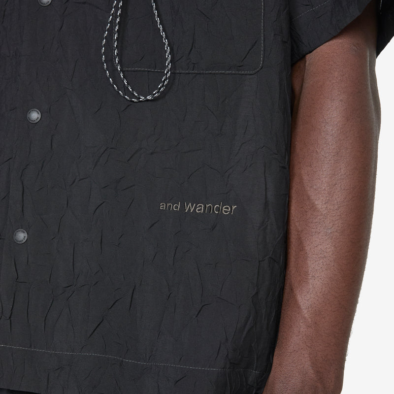 Washer Pleated Open Shortsleeve Shirt Black Shirts