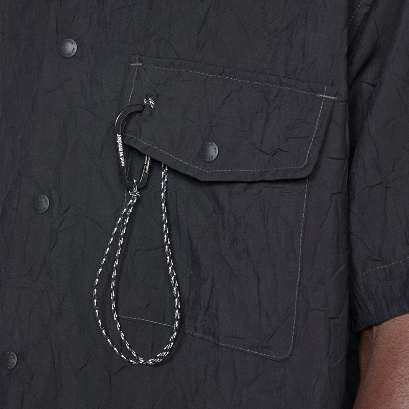 Washer Pleated Open Shortsleeve Shirt Black Shirts