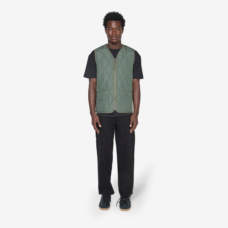 Military Zip V-Neck Down Vest Olive Jackets
