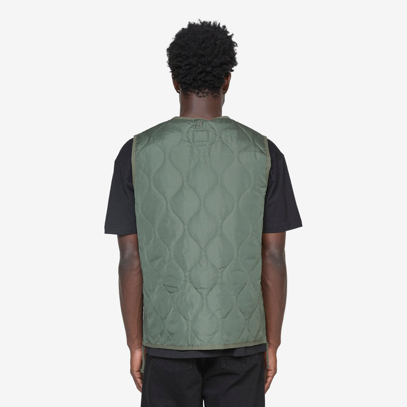 Military Zip V-Neck Down Vest Olive Jackets