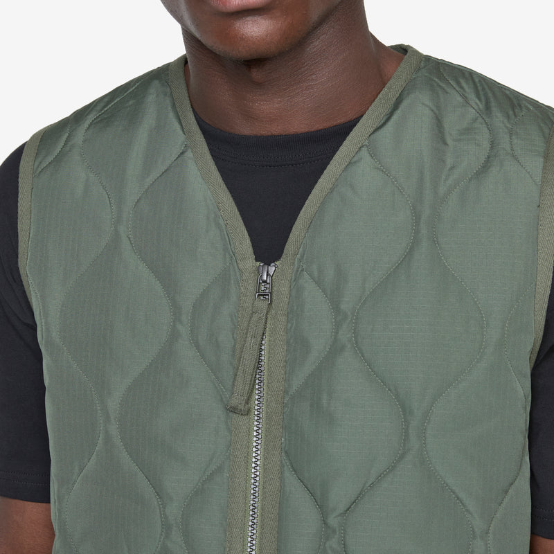 Military Zip V-Neck Down Vest Olive Jackets