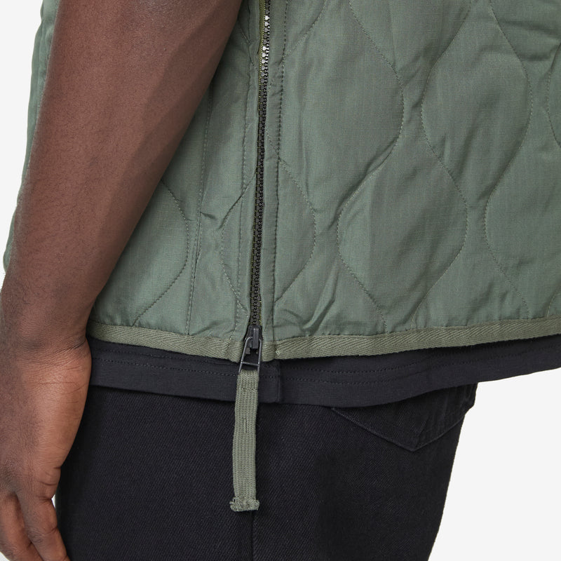 Military Zip V-Neck Down Vest Olive Jackets
