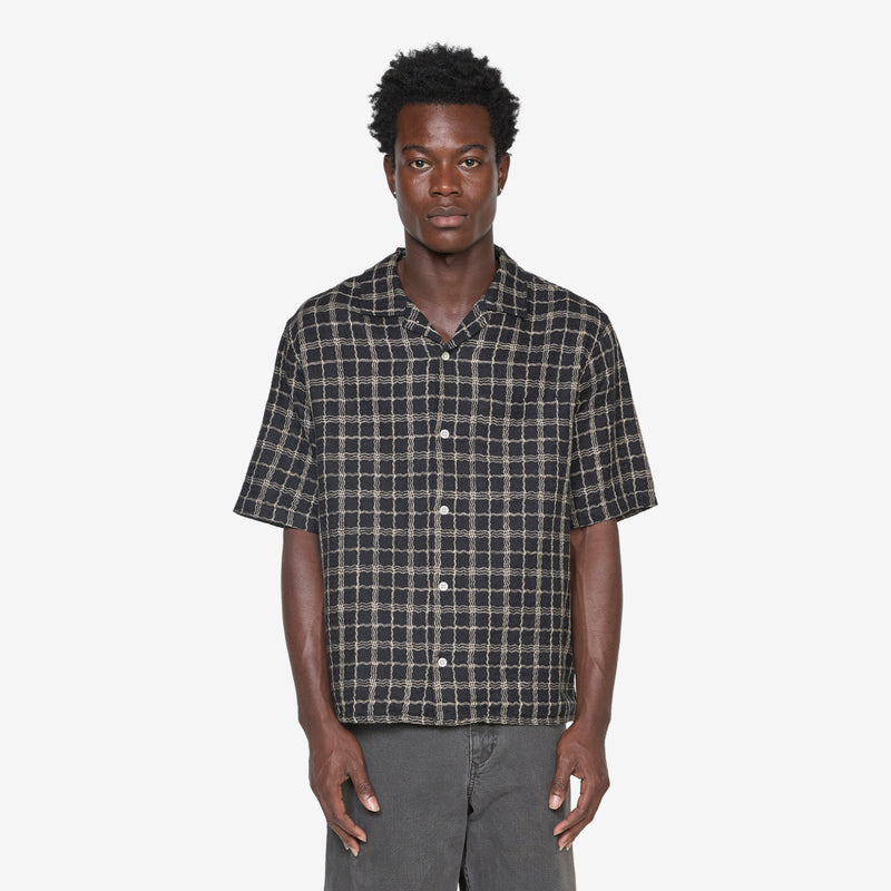 Wavy Linen Short Sleeve Shirt Black Shirts