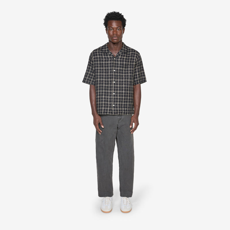 Wavy Linen Short Sleeve Shirt Black Shirts