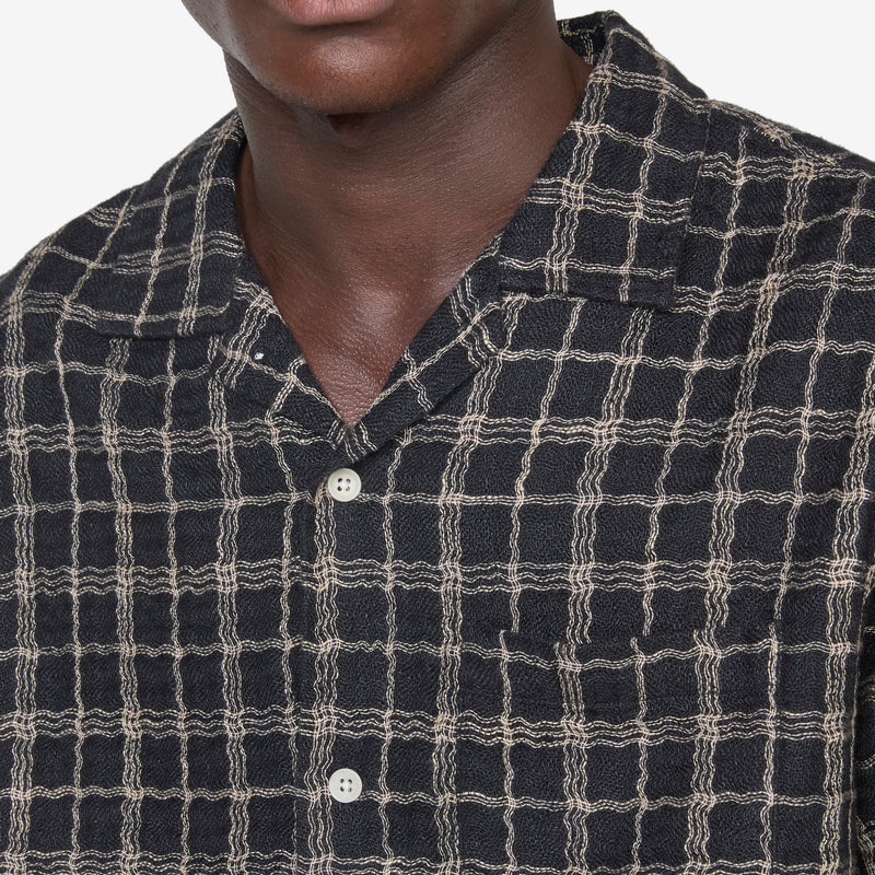 Wavy Linen Short Sleeve Shirt Black Shirts