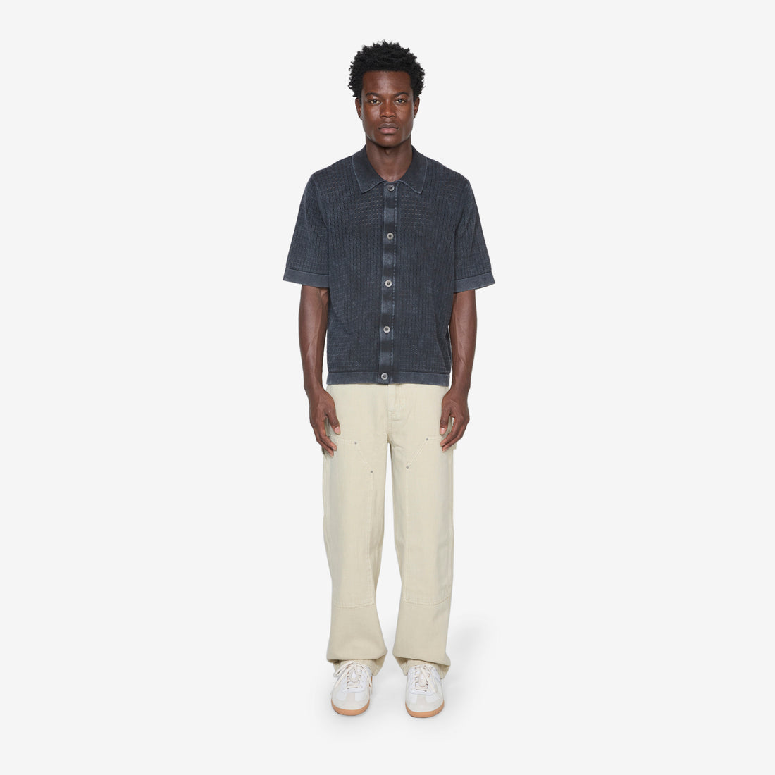Washed Pointelle Buttondown Black Shirts