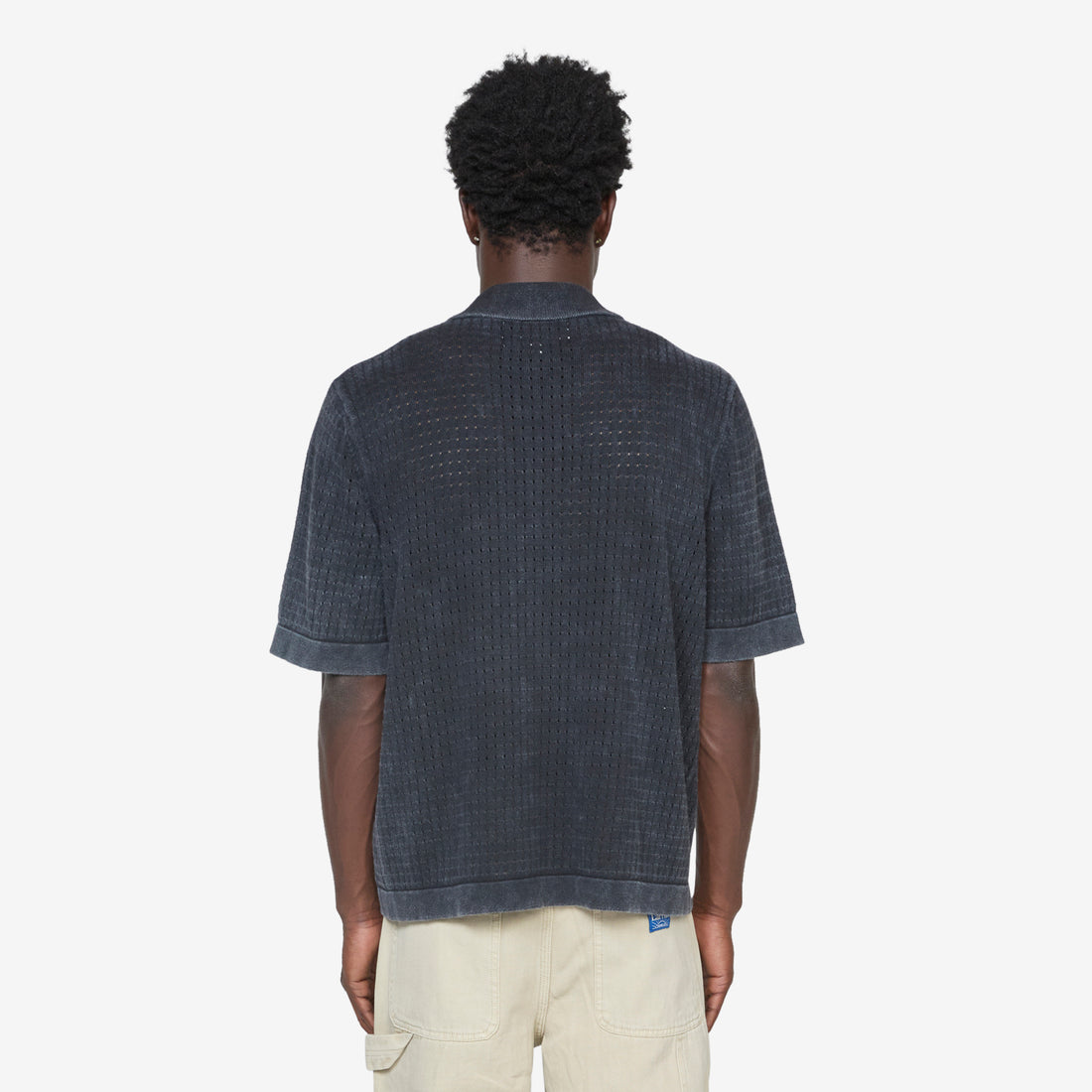 Washed Pointelle Buttondown Black Shirts