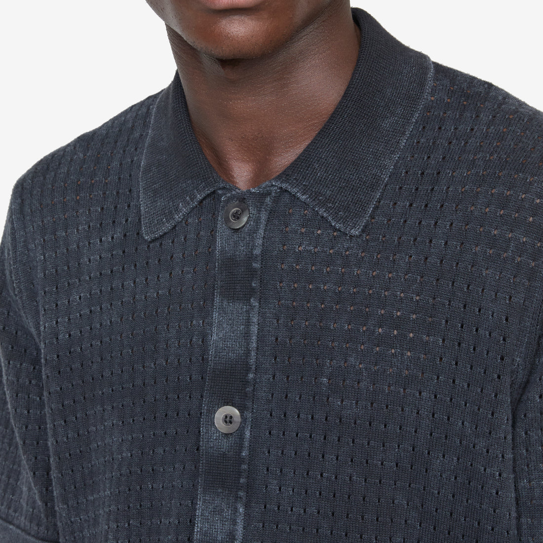 Washed Pointelle Buttondown Black Shirts