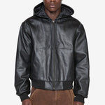 Hooded Leather Work Jacket Black