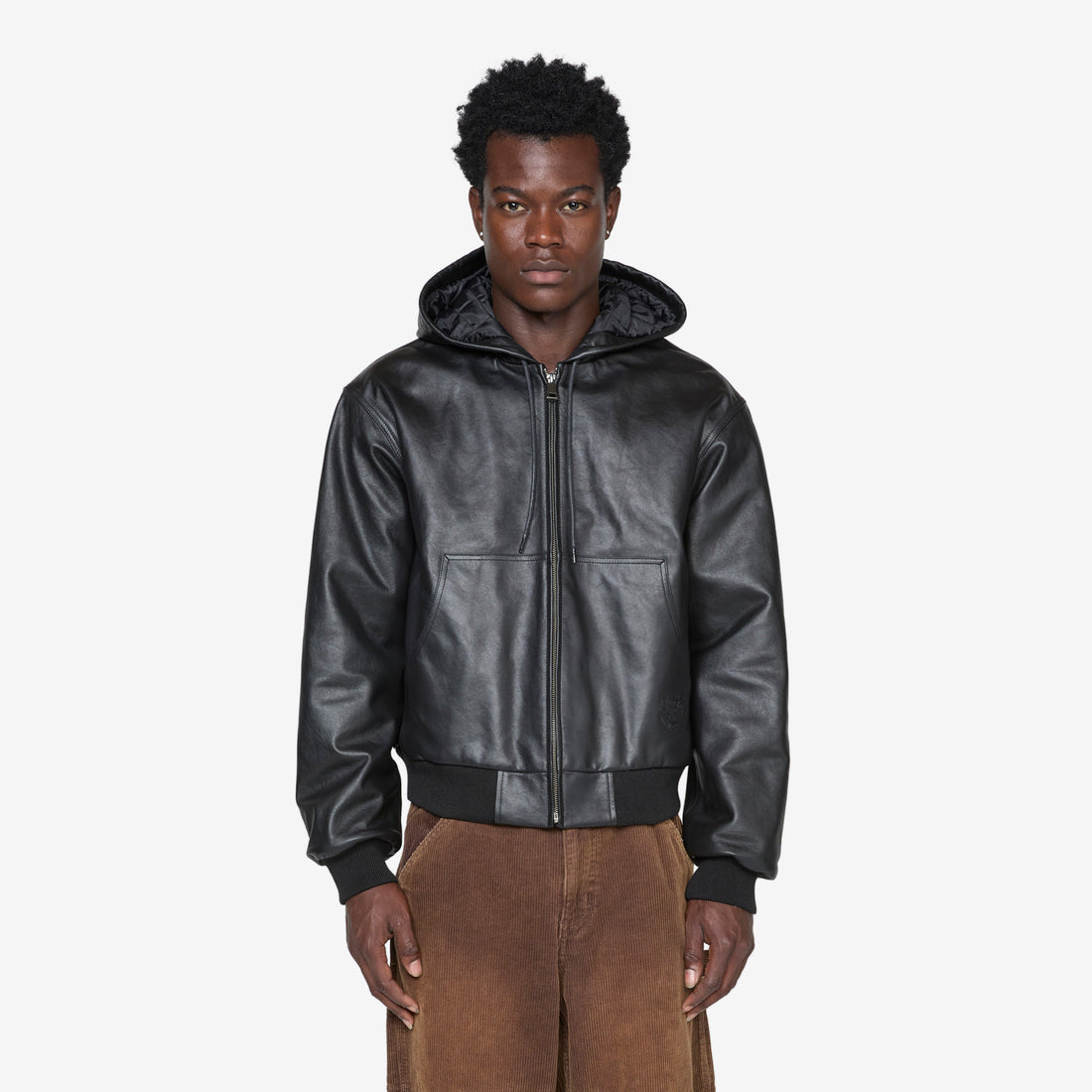 Hooded Leather Work Jacket Black Jackets