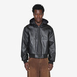Hooded Leather Work Jacket Black
