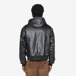 Hooded Leather Work Jacket Black