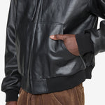 Hooded Leather Work Jacket Black