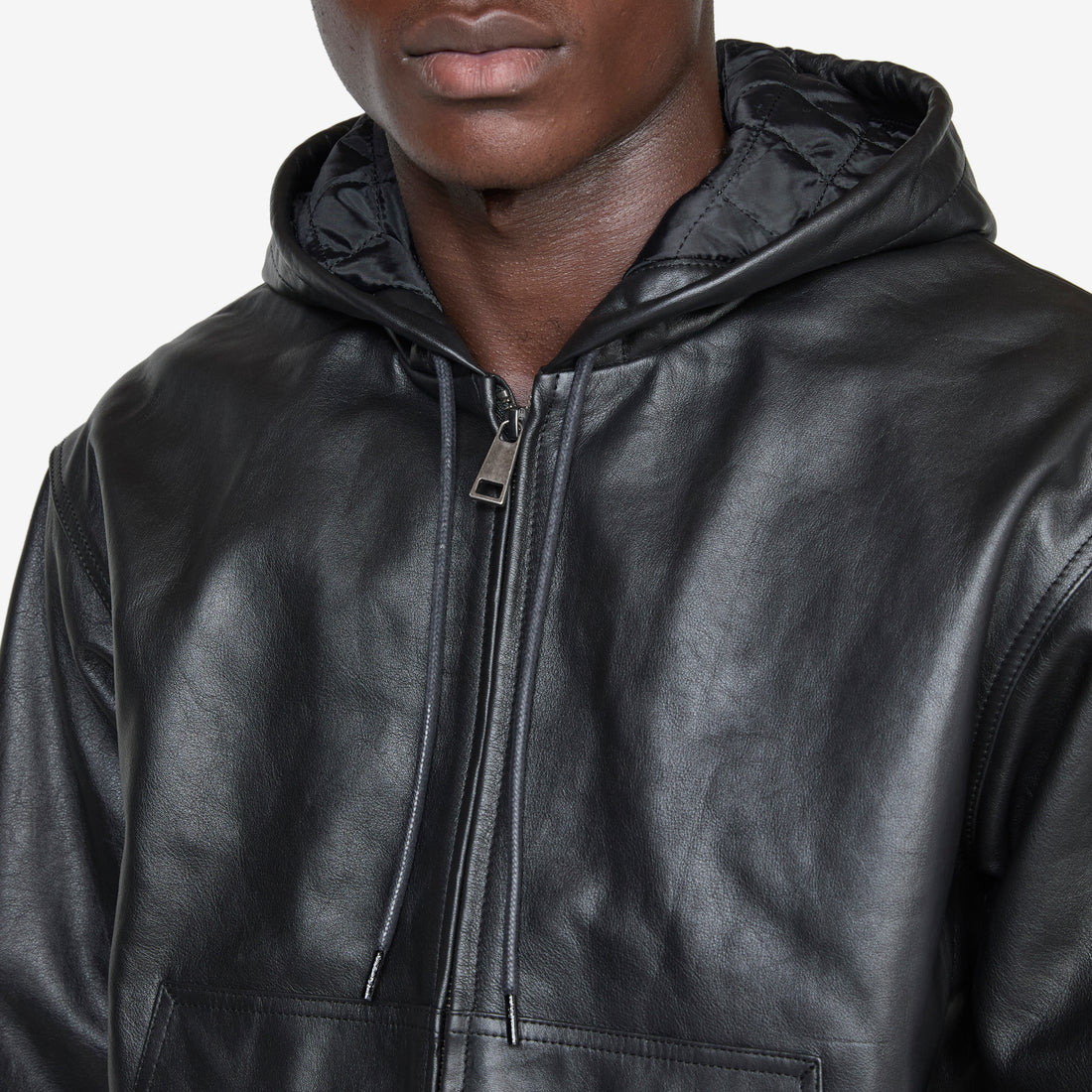 Hooded Leather Work Jacket Black Jackets