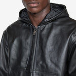Hooded Leather Work Jacket Black