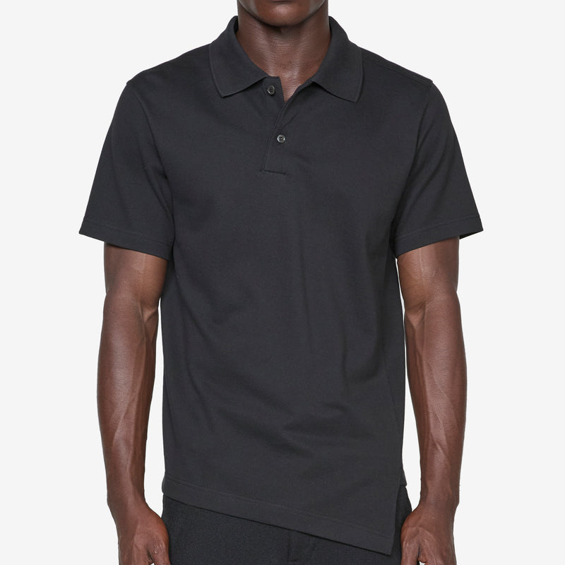 Asymmetric Hem Polo Black Tees