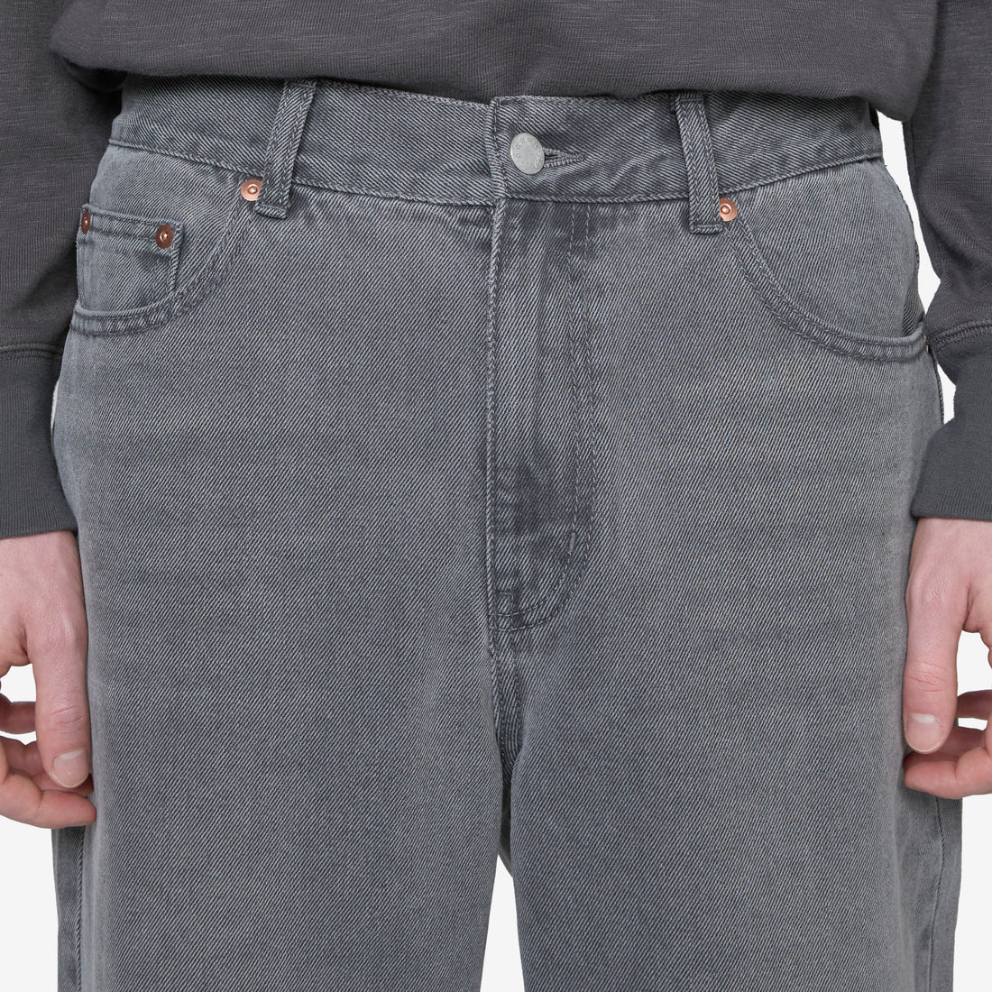 Pin Tuck Loose Fit Denim Pants Washed Grey Pants