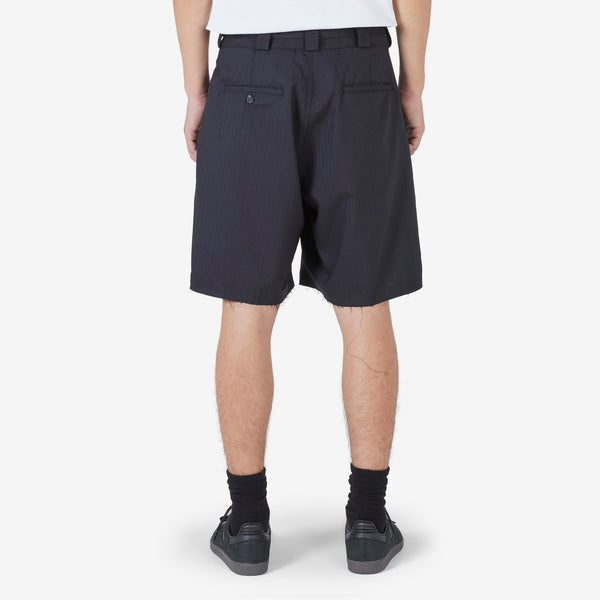 Pleated Suit Short Black Pinstripe