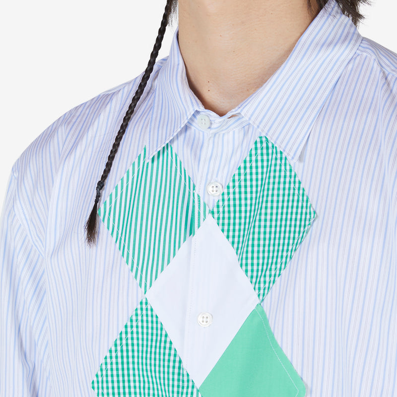 Woven Stripe Check Shirt Blue | Green Shirts