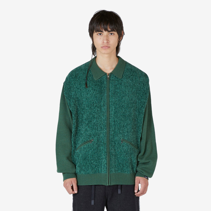 Velvet Knit Zip Polo Green